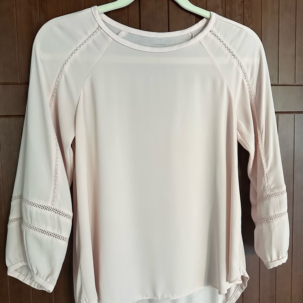 LOFT Light Pink Blouse with Lace Accents
